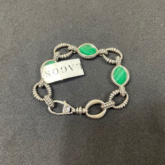 LAGOS Jewelry - LAGOS Sterling Silver Malachite Deublet Green Venus Station Oval Link Bracelet